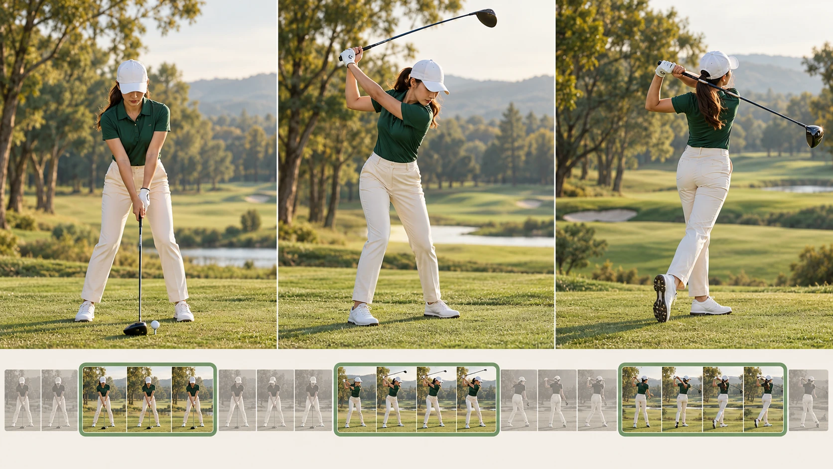 Illustration of three distinct swing phases and selected clips in an editing timeline
